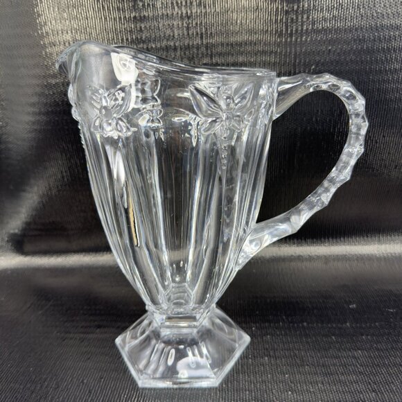 Vintage Clear Thick Heavy Glass Crystal Pitcher Jug Butterfly Dragonfly Pattern - Picture 14 of 14